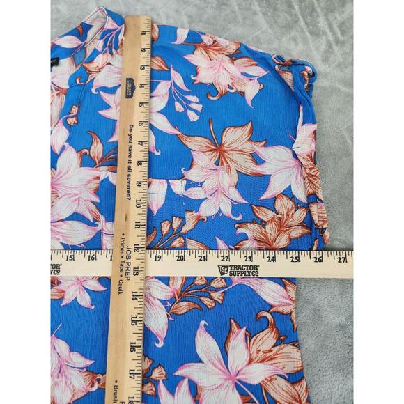 Signature Studio tropical Print Blouse Blue Pink Cap Sleeve Size 2X - Picture 6 of 9